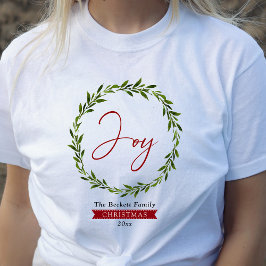 Joy Typography Script Christmas Wreath Holiday T Shirt