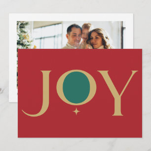 Joy Unique Typography Red Grönt Family Photo Julkort