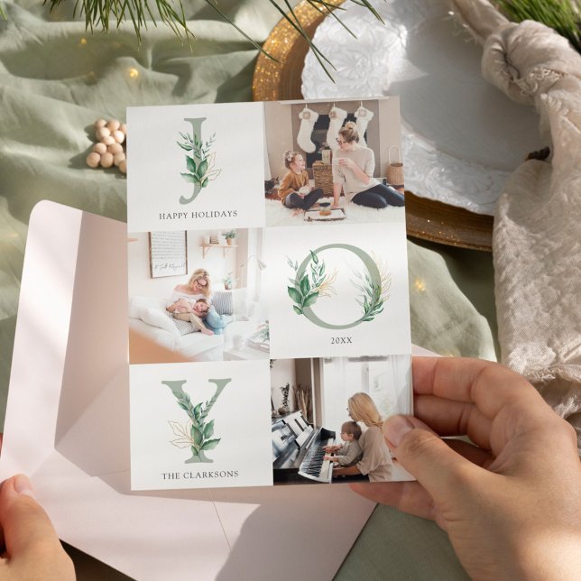 JOY Vattenfärg Blommig Platt Julkort (Skapare uppladdad)