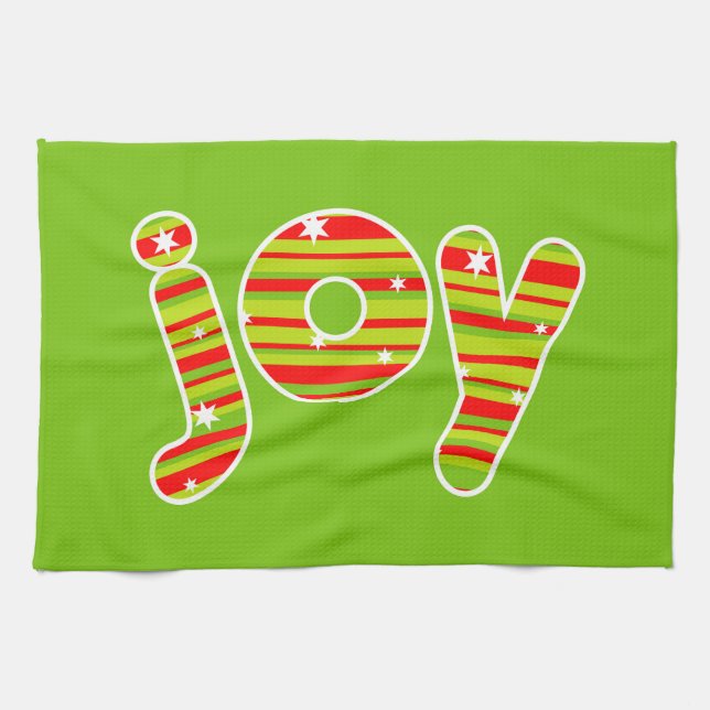 JOY vid jul, Red & Grönt Rand Kökshandduk (Horisontell)