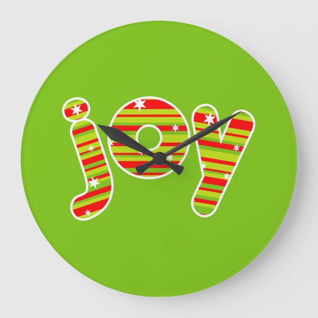 JOY vid jul, Red & Grönt Rand Stor Klocka (Framsida)