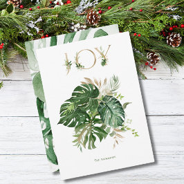 Joy vid jul Tropical Grönt Handflatan Löv Julkort