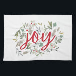 Joy Watercolor Blommigt Red Script Kökshandduk<br><div class="desc">Blommigt av julfärg</div>