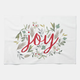 Joy Watercolor Blommigt Red Script Kökshandduk