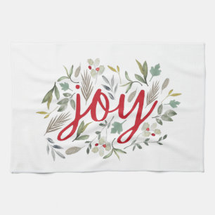 Joy Watercolor Blommigt Red Script Kökshandduk
