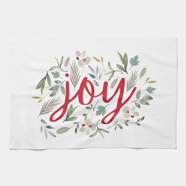 Joy Watercolor Blommigt Red Script Kökshandduk (Horisontell)