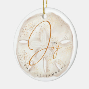 Joy Watercolor Ocean Sand Dollar Seashell Foto Julgransprydnad Keramik