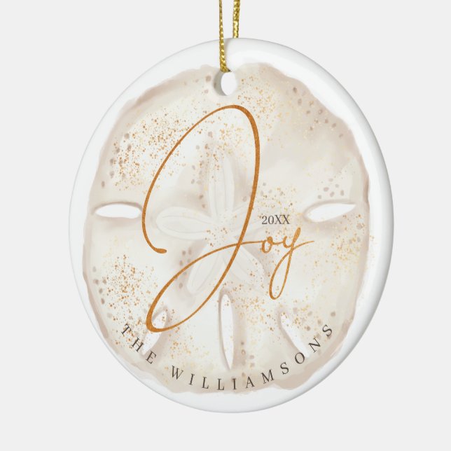 Joy Watercolor Ocean Sand Dollar Seashell Foto Julgransprydnad Keramik (Vänster)