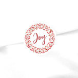Joy Watercolor Rosehips Wandeans. Jul Runt Klistermärke<br><div class="desc">Modern minimalistisk röd och vit dekorativ dekorativ dekorativ med vattenfärgad rosehips wandeand och kalligrafisk text "Joy". Ett vackert klistermärke för julklapp eller dina säsong-utskick. © y.BEE PAPERIE</div>