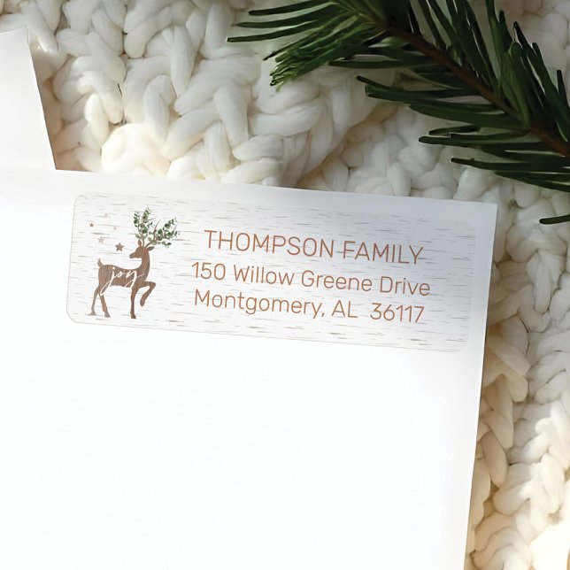 Joy | White Birch Bark Woodgrain Eucalyptus Hjort Returadress Etikett (Joy | White Birch Bark Woodgrain Eucalyptus Deer Label)