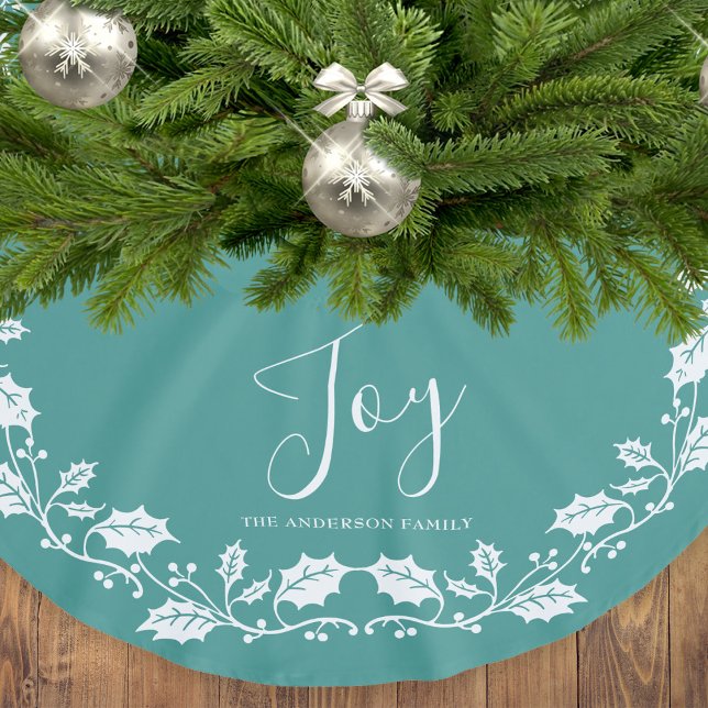Joy White Holly Teal jul Julgransmatta Borstad Polyester (Skapare uppladdad)