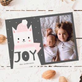 JOY White jul Cat Family Photo Julkort
