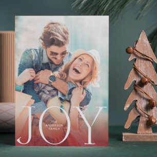 JOY White Red Overlay Photo Modern Helgdag Card Julkort