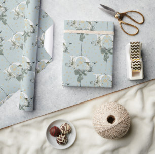 Joy Winter Forest Font Guld Snö Ornament Blue Presentpapper