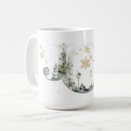 Joy Winter Forest Lettering Guld Snöflingor Kaffemugg