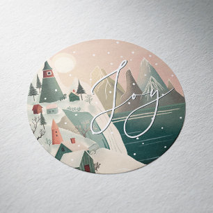 Joy Winter Mountain Village Julfirande Runt Klistermärke