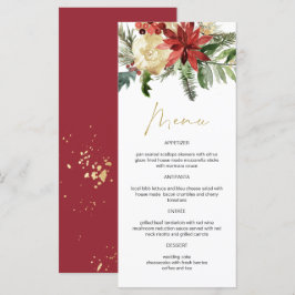JOY Winter Poinsettia Blommigt Guld Menu-kort Meny