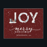 JOY Winter Snö Overlay i Modern Red Elegant Script Helg Vykort<br><div class="desc">Modern Red Elegant Script JOY Winter Snö Overlay Scenery Helgdag Card. Skicka semesterhälsningar till dina nära och kära med den moderna naturtypen stil-helgdagskort som inte har fotodesign. Alla texterna är i förväg ordnade så att du enkelt och snabbt kan anpassa dig med dina egna detaljer. Glad helg!</div>