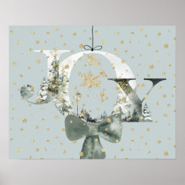 Joy Winter Woodland Forest Lettering Guld Snö Poster