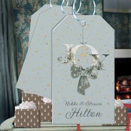 Joy Winter Woodland Forest Lettering Guld Snö Presentetikett