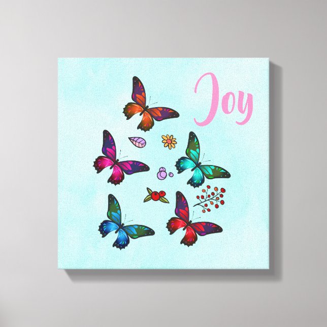 Joy with Söt Little Butterflies Illustration Canvastryck (Framsida)