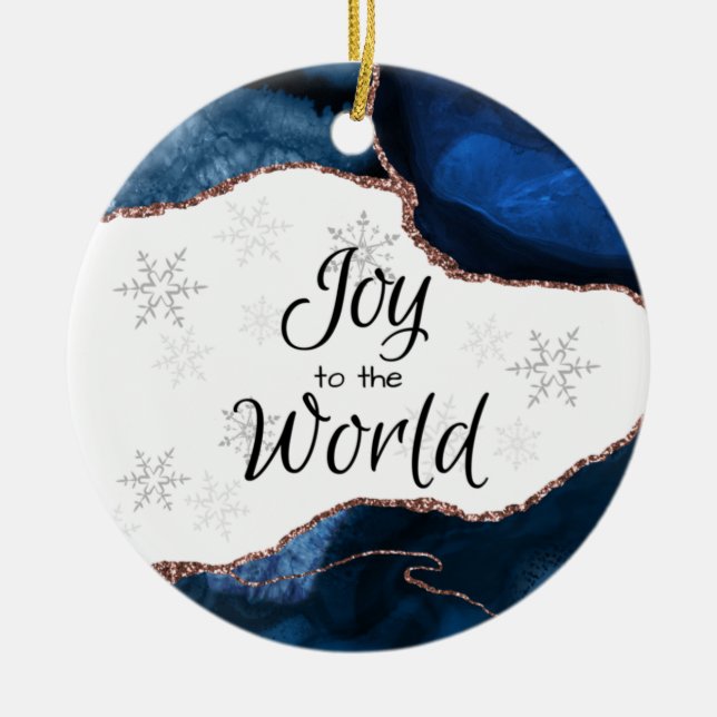 Joy World Elegant Blue Guld Glitter Geode Julgransprydnad Keramik (Framsidan)