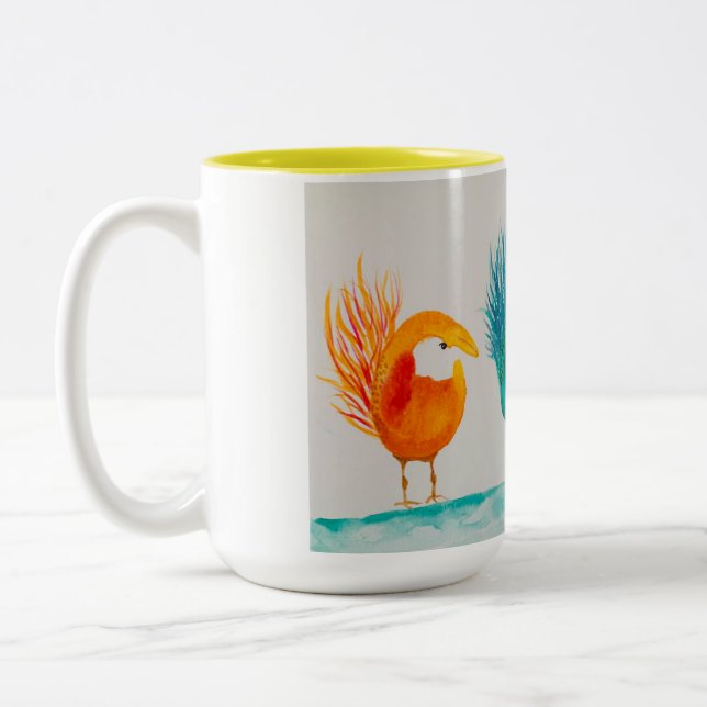 Joyce är Whimsical Birds! Mugg med vattenfärg (Vänster)