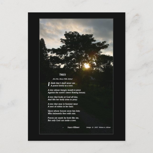 Joyce Kilmer "Träd" illustrerad av dotterdotter Vykort (Framsida)