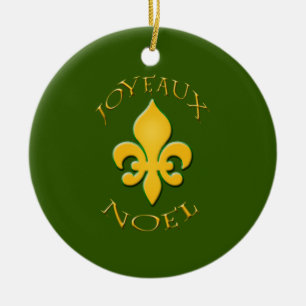 Joyeaux Noel Fleur de Lis Semestra prydnad Julgransprydnad Keramik
