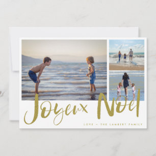 Joyeaux Noel Guld-familjens fotoportkort Julkort
