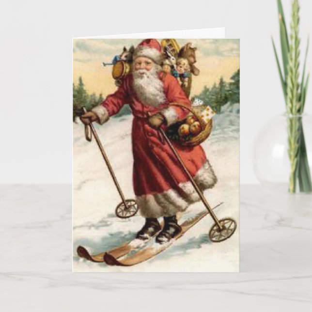 Joyeaux Noel Saint Nicholas Skiing Helgkort (Framsida)