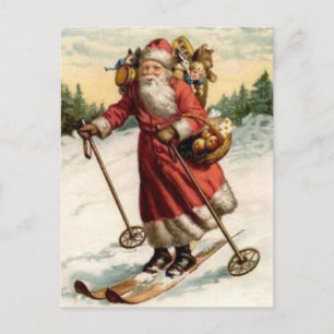 Joyeaux Noel Sanktt Nicholas skidåkning Helg Vykort