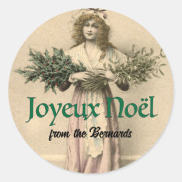 Joyeaux Noel Vintage Fransk jul från Paket Runt Klistermärke