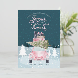 Joyels Travels Road Resa Rosa Retro Watercolor Car Julkort
