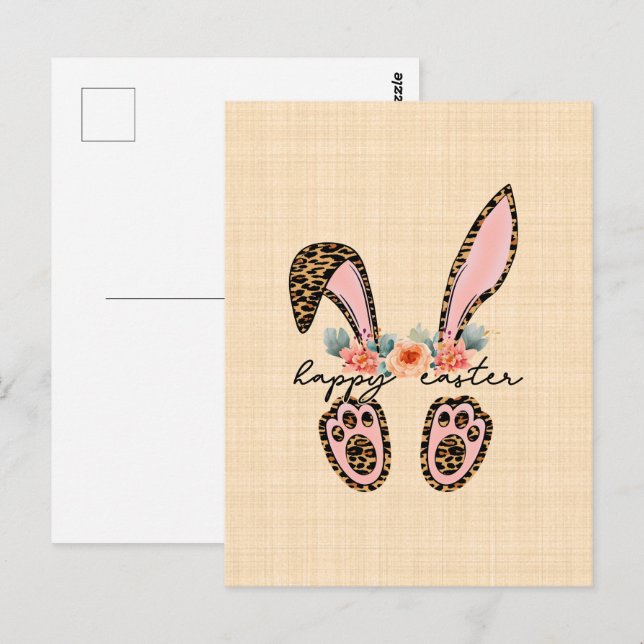 "Joyeuses Pâques" avec un dessin floral de lapin Vykort (Fram/baksida)