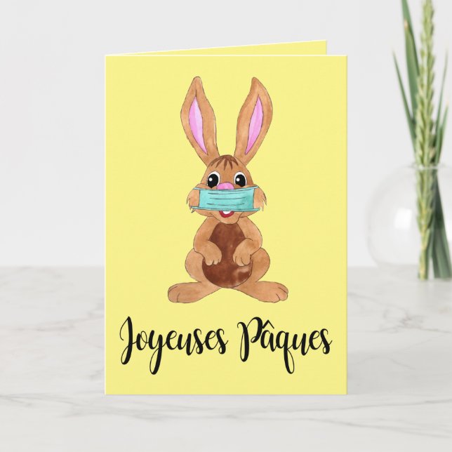Joyeuses Pâques Fransk Påsk Ansikte maskerad Bunny Helgkort (Framsida)