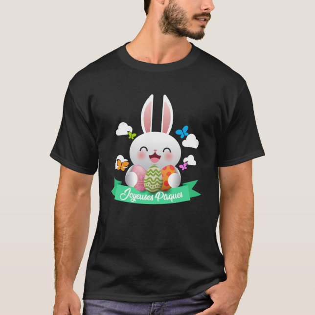 Joyeuses Paques Fransk Påsk Glad påsk T Shirt (Framsida)
