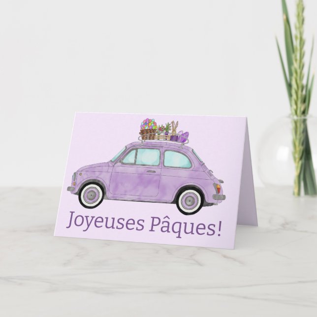 Joyeuses Pâques Fransk Påsk Retro Fiat 500 Helgkort (Framsida)