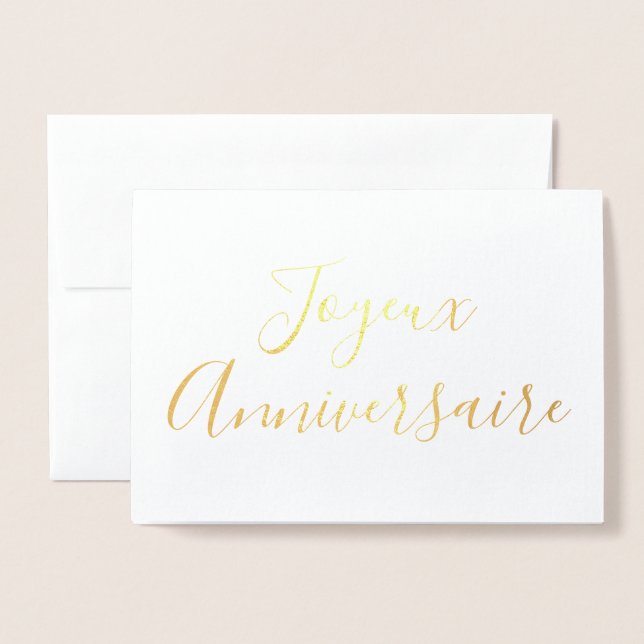 Joyeux Anniversaire calligraphy Gold Foil Card Folierat Kort (Framsida med kuvert)