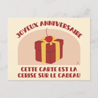 Joyeux anniversaire, carte cerise sur le cadeau vykort