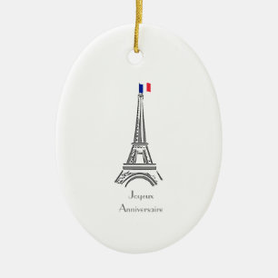 Joyeux Anniversaire Eiffel Torn Fransk Birthday Julgransprydnad Keramik