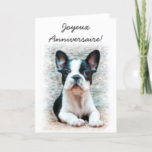 Joyeux Anniversaire Fransk Bulldog-hälsningskort Kort