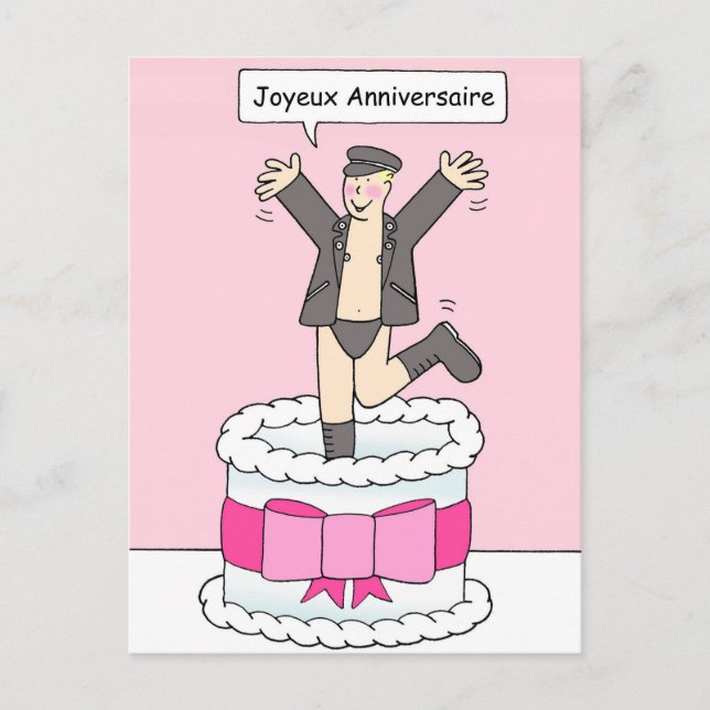Joyeux Anniversaire Gay Male Birthday Humor Vykort (Framsida)