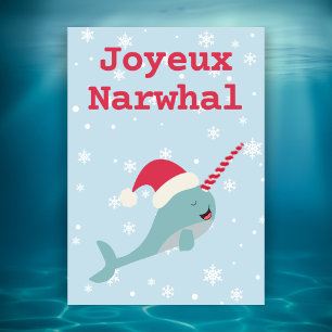 Joyeux Narwhal pun God jul Helg Vykort