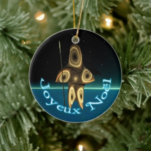 Joyeux Noё l - Fractal Inuit Hunter Julgransprydnad Keramik