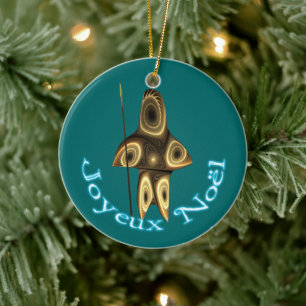 Joyeux Noё l - Fractal Inuit Hunter Julgransprydnad Keramik