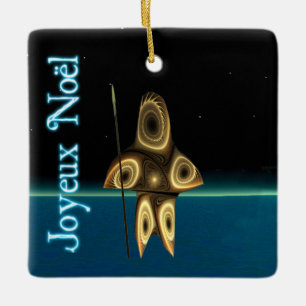 Joyeux Noё l - Fractal Inuit Hunter Julgransprydnad Keramik