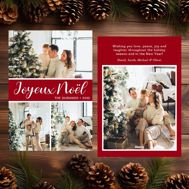 Joyeux Noel 4 Photo Flat Holiday Card Julkort (Skapare uppladdad)