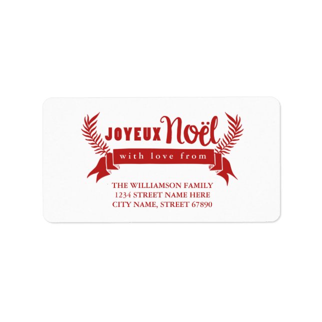 Joyeux Noel-Adressetiketter / Red Adressetikett (Framsidan)