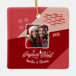 Joyeux Noël Avec Photo Fransk Anpassningsbar Pic Julgransprydnad Keramik